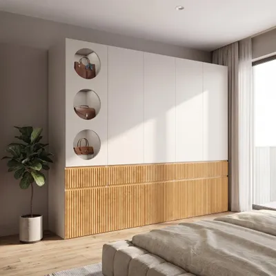 Immagine prodotto di Armadio con cassetto, appendiabiti con ante, mobile alto contenitore, dimensioni 225 x 50 x 200 cm, colore grigio chiaro e naturale, materiali: MDF e pannello di fibra a media densità