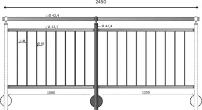 Produktbild von TIBU Geländer Edelstahl Balkongeländer Treppengeländer 0,8-6m senkrechte Streben seitliche Montage, Länge 2450 mm mit Seitenabstand 30 mm