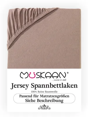 Produktbild von Müskaan Jersey Topper Spannbettlaken 180x200 - 200x200 cm nougat bis 10cm Matratzenhöhe Gummizug Bettlaken 100% Baumwolle