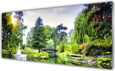 Produktbild von Küchenrückwand aus Glas 125x50cm Spritzschutz Wald Wasserfsll Sonne Natur
