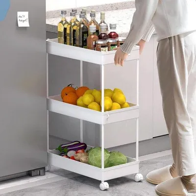 Obrázok produktu pre Kuchynský vozík na kolieskach – kuchynský vozík s rukoväťami – biely