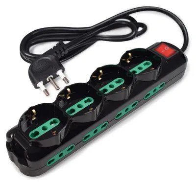 Productafbeelding van Tecnoware Power Systems Multipresa 12, zwarte stekkerdoos met 4 Schuko-stekkers en een lichtschakelaar