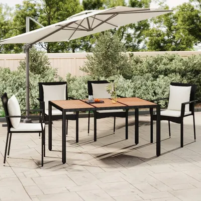 Image de Table de jardin avec plateau en bois noir Poly rotin & bois d'acacia