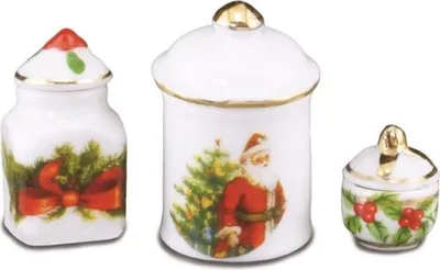 Produktbild von Miniatur Weihnachtsdosen Set mit Weihnachtsmann und Goldrand, 3-teilig