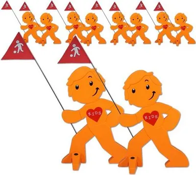 Produktbild von StreetBuddy - Warnfigur, Warnaufsteller, Warnschild Kindersicherheit Mehrfachset (Orange, 10er Pack)