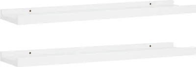 Two white shelves are shown against a white background.