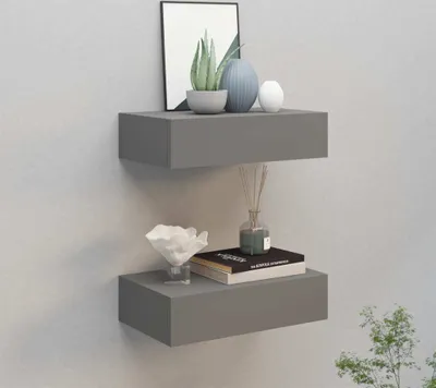 Produktbild von vidaXL Wandregale mit Schubladen 2 Stk. Grau 40x23,5x10 cm MDF