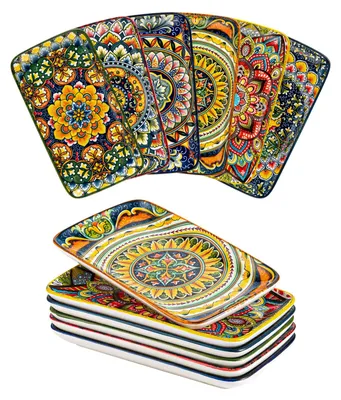 Obrázek produktu pro Porcelánové servírovací talíře, obdélníkové, sada 6 kusů, vhodné pro sushi a dezerty, rozměry 20 x 11 x 2 cm