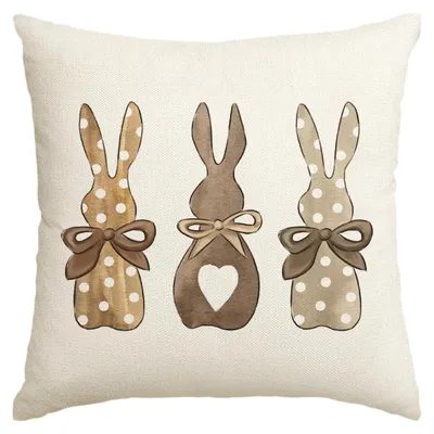Obrázek produktu pro Polštářový povlak 40x40 cm, béžová barva, 1 kus, polyester, motiv: jarní/velikonoční zajíci
