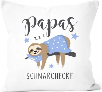 Produktbild von Kissen-Bezug Papa Schnarchecke Faultier Geschenk lustig Vatertag Geburtstag Weihnachten SpecialMe® weiß 40cm x 40cm