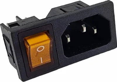 Zdjęcie produktu dla Gniazdo C-14 10 A/250 V do urządzeń chłodniczych, z wymiennym żółtym przełącznikiem 4-pinowym 6 A/250 V