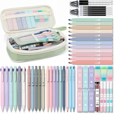 Produktbild von Schulbedarf Set 56 Stück, Etui, Stifte, Textmarker, Bleistifte, für Studenten