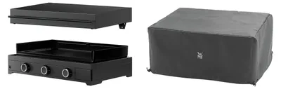 Produktbild von WMF Plancha Set 75G mit Plancha Grill Gas / Planchadeckel / Abdeckhaube, 7800 W, Gerätemaße 80 x 24.5 x 63 cm, Gusseisen / Stahl / Aluminium / Edelstahl, schwarz