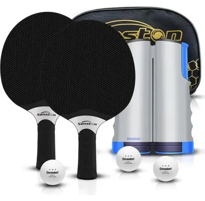 Image de Set de raquettes de tennis de table pour 2 à 4 joueurs, avec revêtements en caoutchouc composite, pour une utilisation en intérieur et en extérieur, de couleur noire
