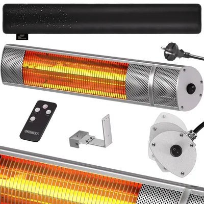 Produktbild von MONZANA® Infrarot Heizstrahler MZH2000 Goldröhre 2000W 3 Heizstufen Fernbedienung 90° Neigungswinkel Outdoor Wärmestrahler Terrassenheizer Terrassenstrahler Silber