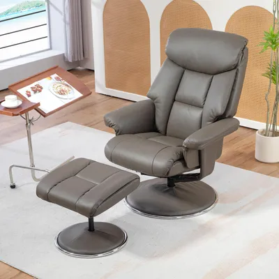 Produktbild von Relaxsessel mit Hocker, Fernsehsessel Wippfunktion verstellbar, Liegesessel Kunstleder, Grau | 81x95x107 cm | 132° neigbar | bis 150 kg