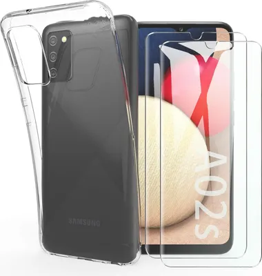 Immagine prodotto di Custodia per Samsung Galaxy A02S, trasparente, con 2 vetri temperati, SM-A025F