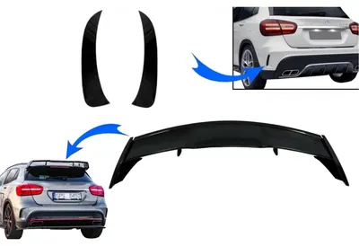Productafbeelding van Kofferbakspoilers, achterklepspruiten en zijskirts (flics) voor Mercedes GLA X156 GLA45 14-19.
