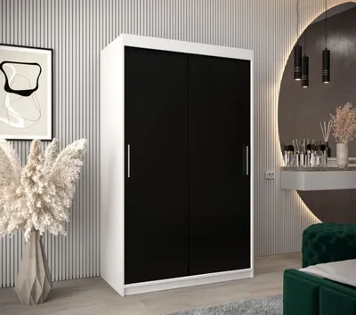 Produktbild von Schwebetürenschrank mit einer Breite von 120 cm TIMEA – Weiß/Schwarz