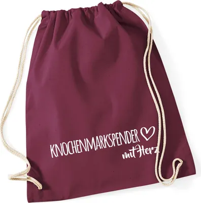 Produktbild von Huuraa Turnbeutel Knochenmarkspender mit Herz 12 Liter Burgundy Baumwolle Rucksack Geschenkidee