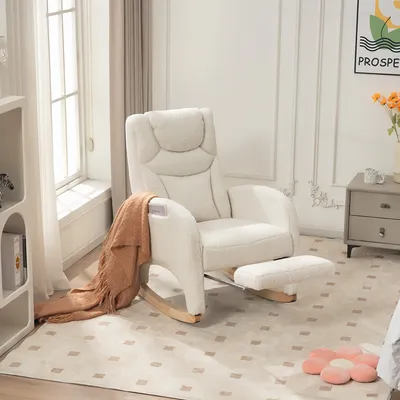 Produktbild von okwish Schaukelstuhl Relaxsessel Posterstuhl mit Fußstütze,für den Innenbereich mit hoher Rückenlehne,dicke Polsterung,Weiß