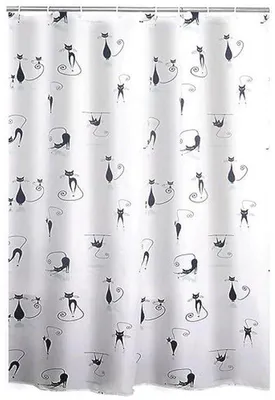 Produktbild von Duschvorhang Textil, wasserabweisend, weiß-schwarz, 200 x 180 cm - Unterstützung für eine trockene Badumgebung