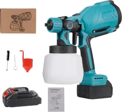 Zdjęcie produktu dla Bezprzewodowy elektryczny rozpylacz farby – pistolet natryskowy HVLP – zbiornik 800 ml – z 1 akumulatorem – wtyczka UE – przenośny