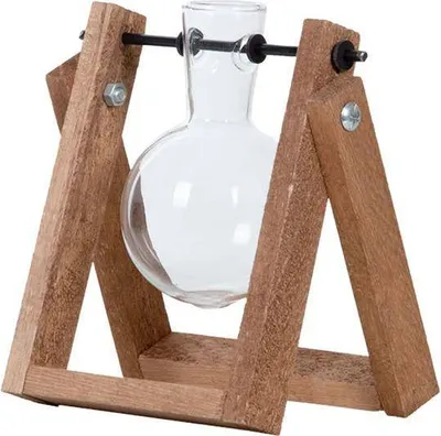 Produktbild von Stecklingsständer mit Glasvase - Hydrokultur Anzuchtstation aus Holz - Glas