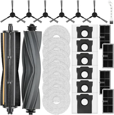 Produktbild von 25 Stück Zubehör für Dreame L10s Pro Ultra Heat / L10s Ultra Gen 2 / X30 Ultra & MOVA E30 Ultra Saugroboter, 2 Hauptbürste 6 Staubbeutel 6 Wischpads 4 Filter 6 Seitenbürsten 1 Reinigungsbürste
