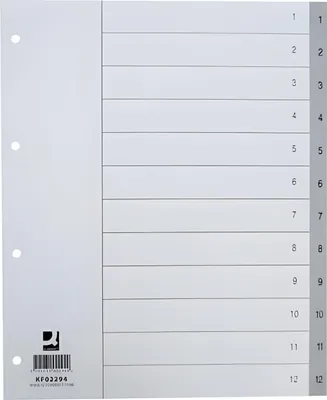 Immagine prodotto di Q-Connect® KF02294 Indice numerico - 1 - 12, PP, A4 extra largo, 12 fogli, grigio