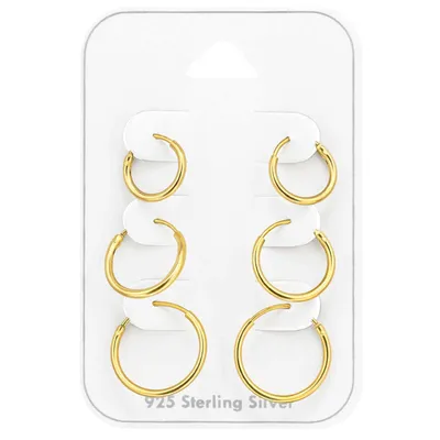 Produktbild von Ohrringe Set 925 Sterling Silber vergoldet Creolen 10-14 mm
