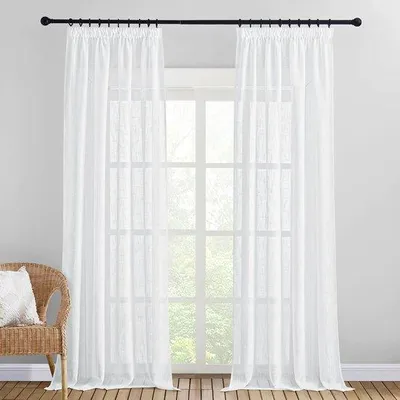 Produktbild von Unyqoos® Leinenoptik-Vorhänge 140×260 cm, 2er-Set – extra lang, halbtransparent, mit Faltenband, Weiß, 100% Polyester, für Gardinenstange & Schiene