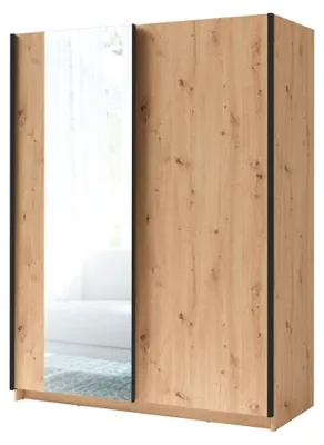 Image de Armoire GOZU 181 cm avec 2 portes coulissantes et miroir – Chêne artisan
