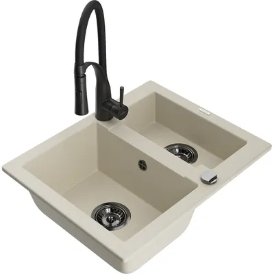 Obrázek produktu pro Mexen Carlos 1-miskový granitový dřez s kuchyňskou baterií Aster, Béžová - 6518-69-73450-70-B