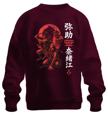 Obrázek produktu pro Samuraj, ninža, katana, pagoda, Japonsko, válečník, Y2K, ronin, mikina, svetr, vínová barva, velikost S