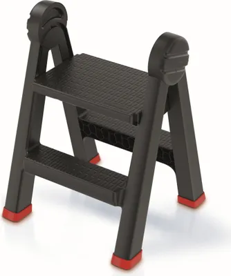 Image de Echelle pliante Echelon antidérapant jusqu'à 150 kg Escabeau pliant double face 2 marches Noir petite échelle pliante double face Equipement d'atelier