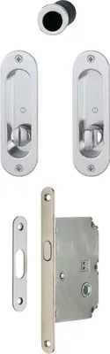 Produktbild von HOPPE Schiebetürmuschel Set 4930 - mit Schloss, ovale Ros. BB, verchromt satiniert | Muschelgriffe