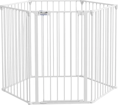Zdjęcie produktu dla PawHut składany wybieg dla szczeniąt, wysokość 90 cm, ogrodzenie barierowe dla psów, ogrodzenie barierowe z 6 panelami, wybieg wolnostojący, wolnostojąca osłona komina, wybieg wolnostojący dla średnich psów, stal, biały