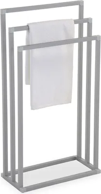 Produktbild von Handtuchhalter KUNO, hellgrau lackiert - freistehender Badetuchhalter mit 3 Stangen, Handtuchständer aus Metall