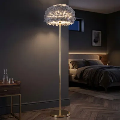Zdjęcie produktu dla Lampa podłogowa z szarymi piórami ø 43x170 cm