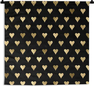 Produktbild von MuchoWow® Wandteppich Wandbehang Muster - Herz - Gold 150x150 cm Tapisserie Dekoration Wandtuch - Wohnaccessoires - Modernes