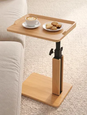 Beistelltisch höhenverstellbar 45–80 cm, C-Form, Eiche hell