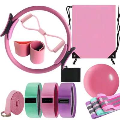 Produktbild von Pilates Set - 10 in 1 - Yoga Fitnessset mit Pilatesring Widerstandsband Rosa