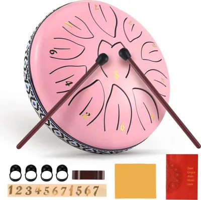 Produktbild von Zungentrommel aus Kohlenstahl/Steel Tongue Drum - Schlaginstrument - 15 cm - 11 Töne - Für Meditation & Yoga - Outdoor/Indoor - Rot