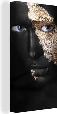 Produktbild von MuchoWow® - Leinwandbilder - Frau - Gold - Schwarz und Gold, Wandbild, Wanddeko Bilder Wohnzimmer, 20x40 cm