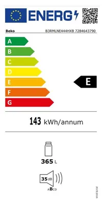 Produktbild von Beko B3RMLNE444HXB, 365 l, No-Frost-System, SN-T, 35 dB, E, Edelstahl