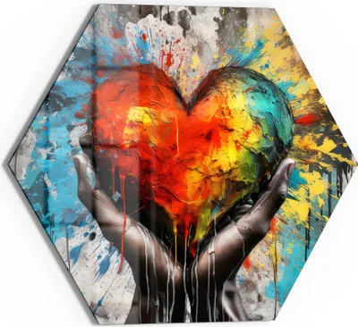 Produktbild von DEQOART Glasbild Echtglas 40x35 cm 'Herz in Händen' Wandbild Bild modern Deko