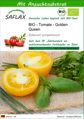 Produktbild von SAFLAX - BIO - Tomate - Golden Queen - Solanum lycopersicum - 15 Samen - Mit keimfreiem Anzuchtsubstrat