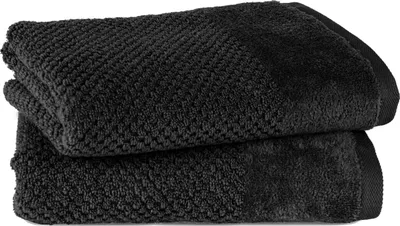 Produktbild von Pure Label 2-TLG Handtücher Set mit Aufhängeschlaufen aus Baumwolle, saugstark und weich | 2er Pack Handtücher 50x100 cm aus Baumwolle, Schwarz