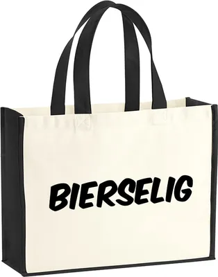 Produktbild von Huuraa Jutetasche Bierselig Schriftzug 21 Liter Black Jute und Baumwolle Einkaufstasche Geschenkidee